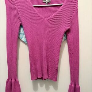Women's Pink Ribbed V-Neck Top